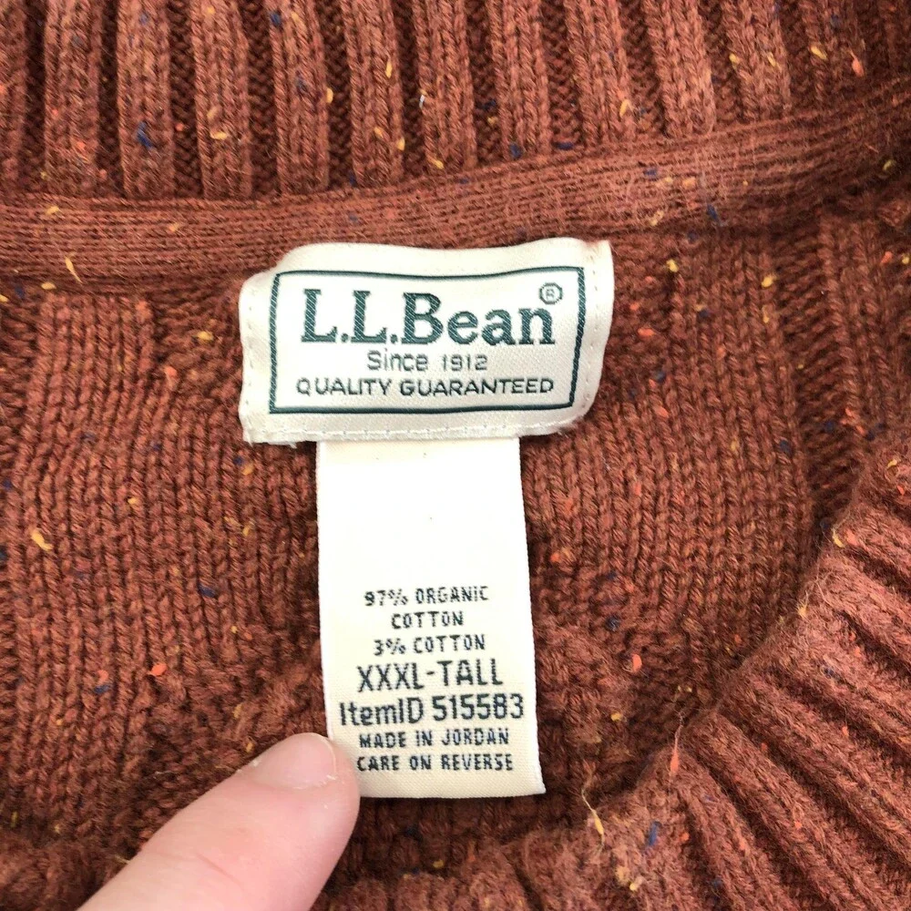 L.L.Bean Sweater Mens 3XL Tall Brown Fisherman Cable Knit Crewneck Cotton - Picture 5 of 9